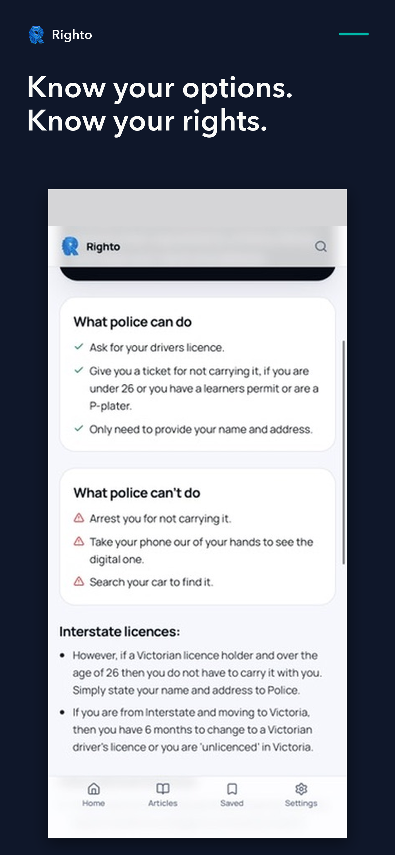 Righto app screen: Understand what can—and cannot—happen.