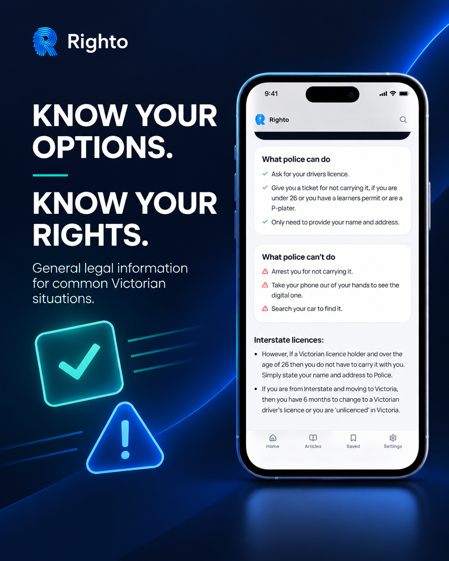Righto rights information shown on an iPhone beside check and caution symbols