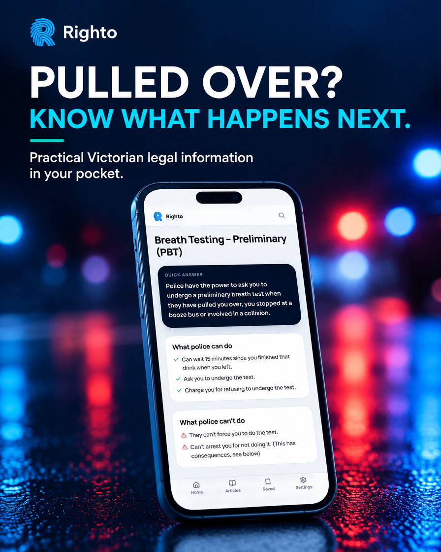 Righto preliminary breath testing information shown on an iPhone